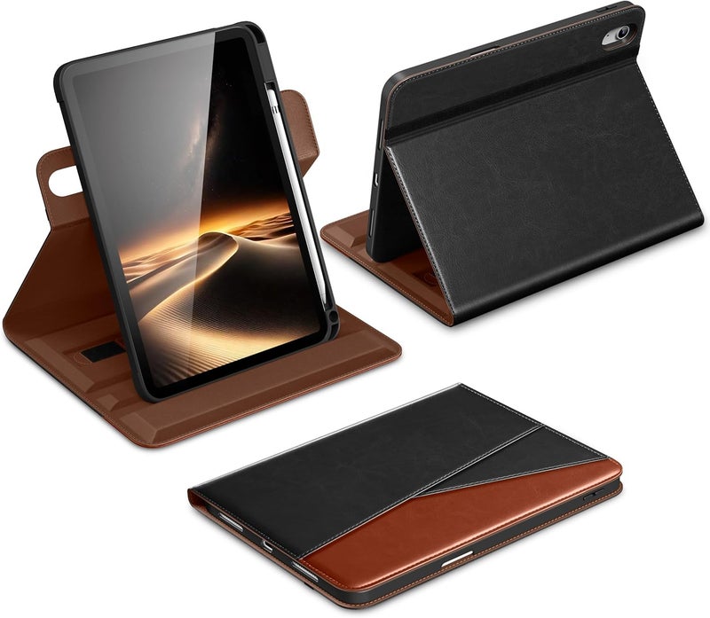 DTTO for iPad A16 Case, iPad 11th / 10th Generation Case (2025/2022), 360 Degree Rotating Premium Leather Folio Stand Cover with Pencil Holder, Black Brown - Image 1